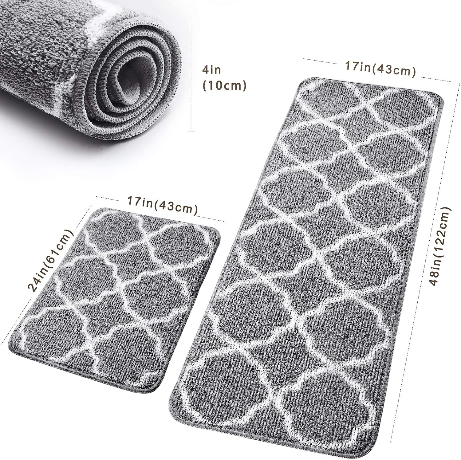 Delxo Kitchen Rugs and Mats Set,2 Pcs Super Absorbent Non Skid Washable Kitchen Floor Mat,Grey Carpet for Kitchen, Bathroom, Sink,Laundry,Mud 17"x24"+17"x48"