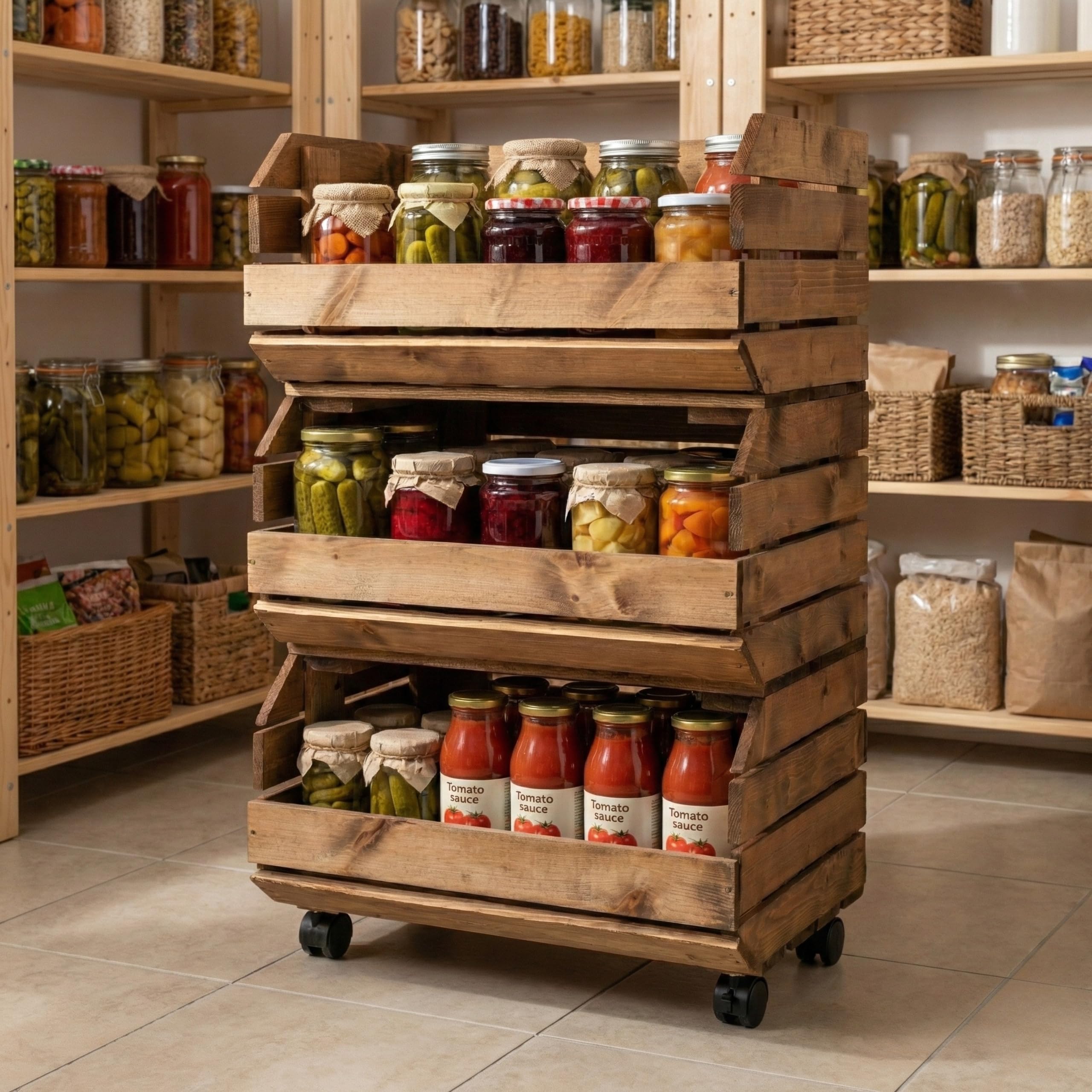Scaffale Frutta e Verdura Portafrutta Con Ruote Carello 3 Livelli 37 x 30 x 73 cm Marrone