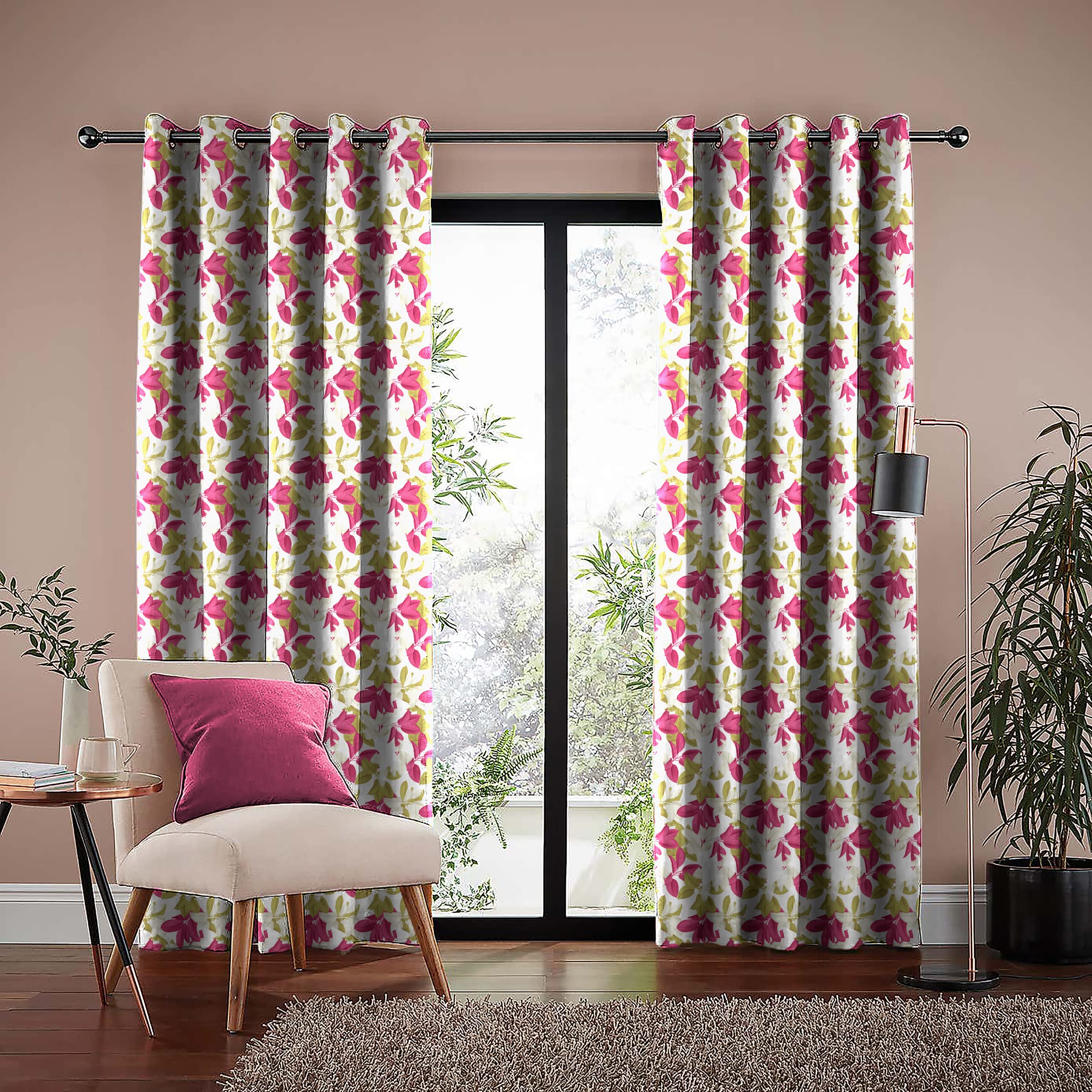 Casableu Vadia 2 Piece Polyester Eyelets (Steel) Blackout Curtains with Tie Back, Bedroom Living Room (Pink, 7 Ft x 4.2 Ft)