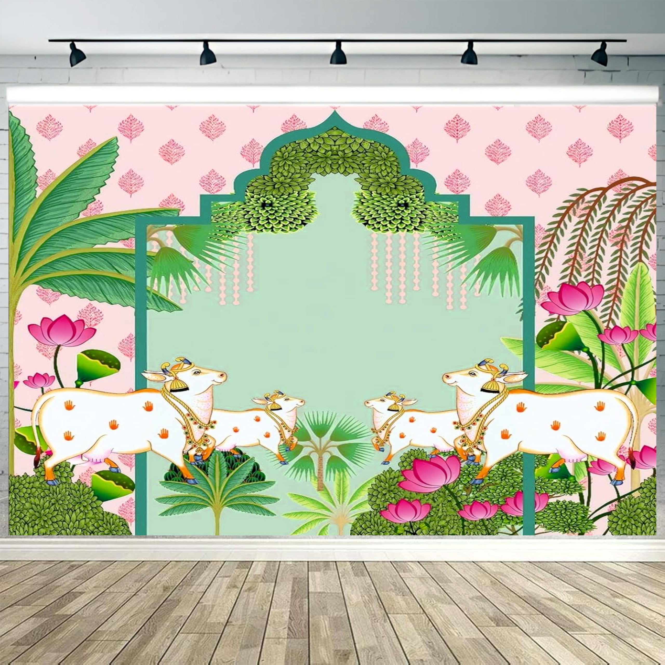 Party Baazaar Pichwai Backdrop Cloth for Decoration | Puja Decoration Items Background | Traditional Backdrop (Pack of 1, Multicolor, Size: 8x5 Feet)-image-47