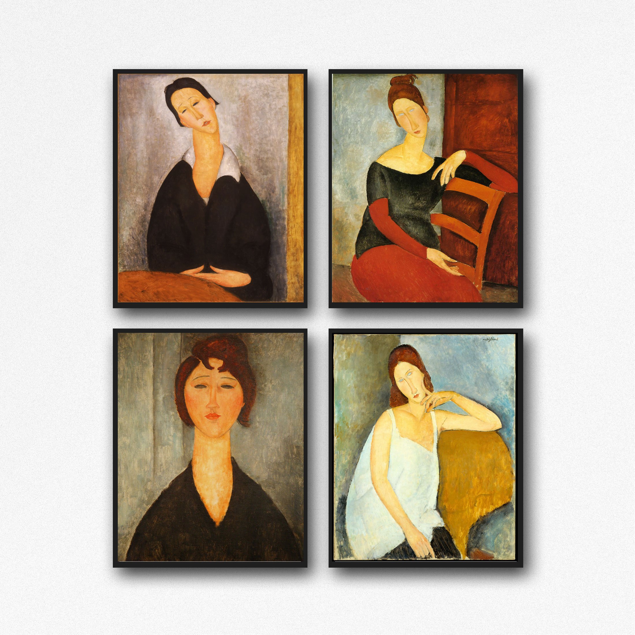 WallBuddy - Juego de 4 cuadros modernos de Amedeo Modigliani con diseño de retrato italiano (4 unidades, 4 carteles), 50 x 70 cm