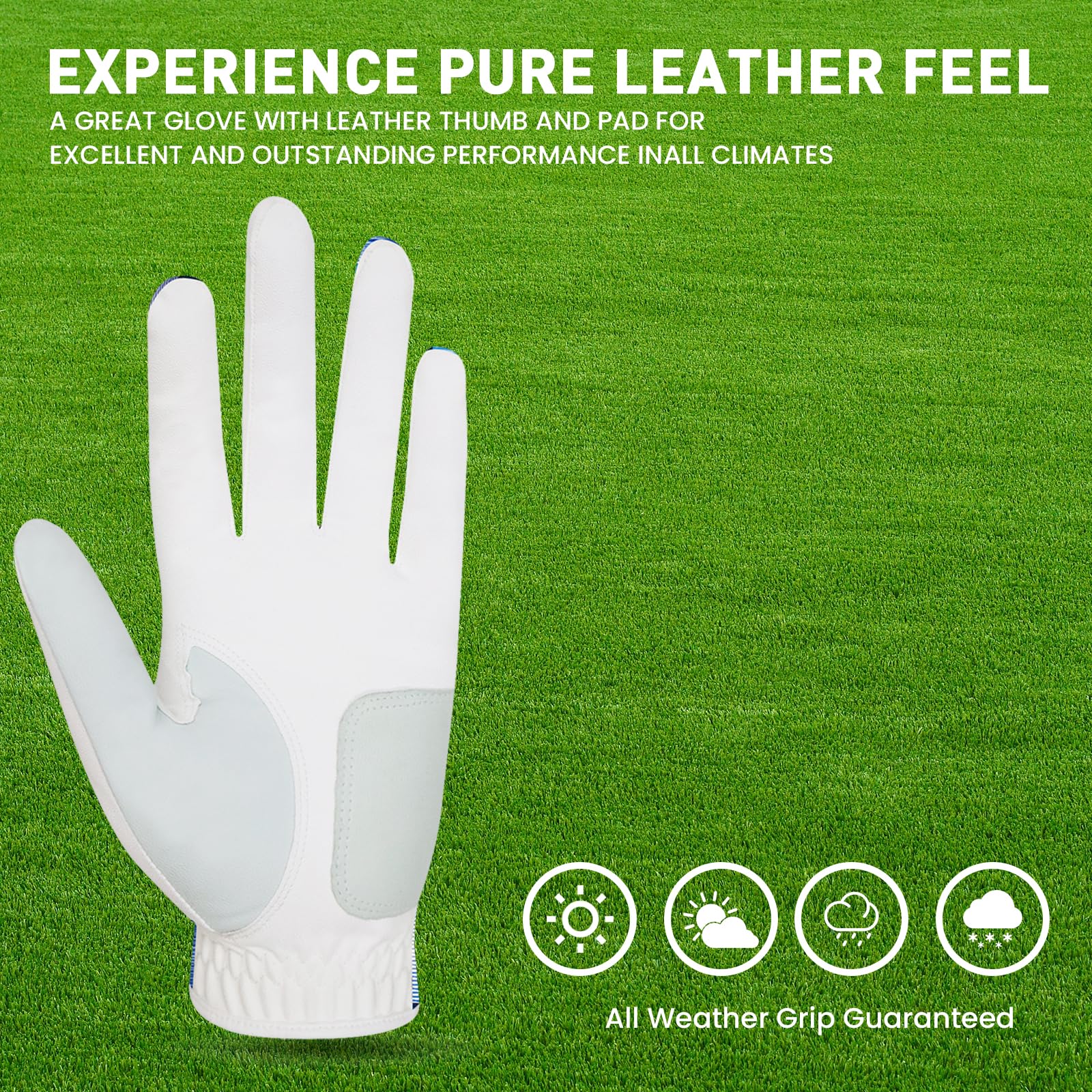 FINGER TEN Golf Gloves Men Left Hand Right with Ball Marker Cabretta Leather Weathersof Value Pack,Mens Golf Glove Fashion Pattern Wear Resistant (Navy - Image 4