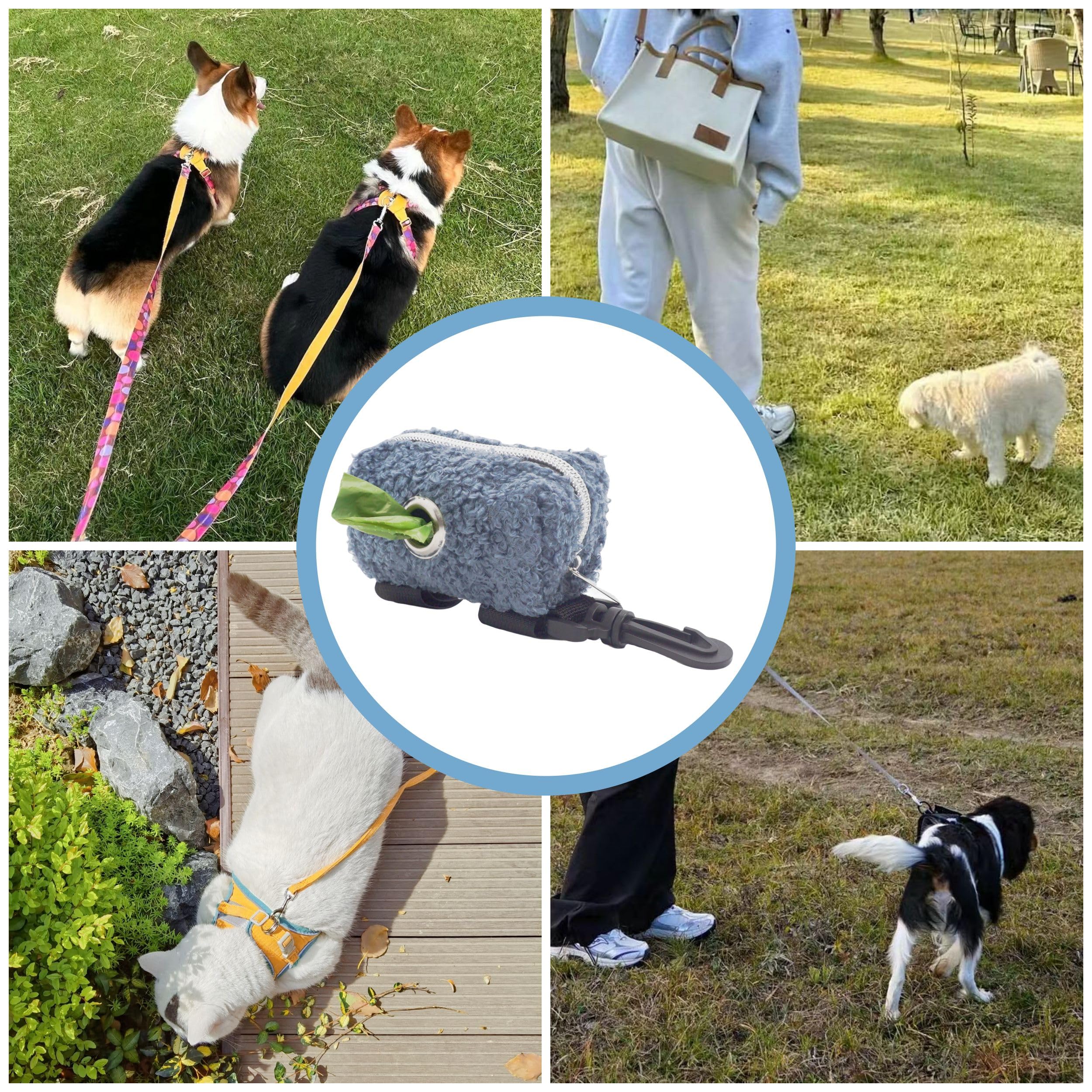 Fluffy Dog Poop Bag Holder - Portable Waste Bag Dispenser For Leash, Soft Fabric With Clip | Includes 1 Roll Of Bags, Pale Yellow - View #9
