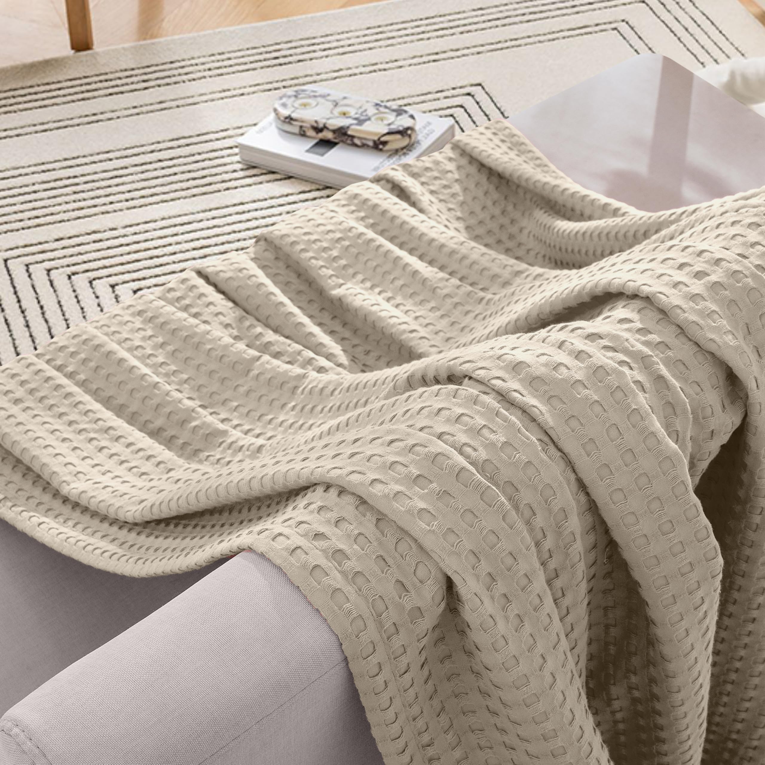 Elegant Comfort Manta de Punto gofre 100% algodón, Manta de Cama Ligera y Transpirable de Tejido gofre, Suave y cálida para Todas Las Estaciones, para sofá, sofá y Cama, tamaño King de