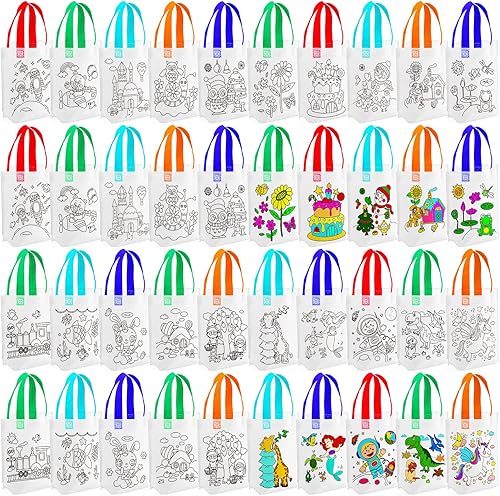 100 bolsas de regalo para colorear con dibujos animados, reutilizables, para fiesta, pintura, no tejidas, para niños, fiesta de cumpleaños,