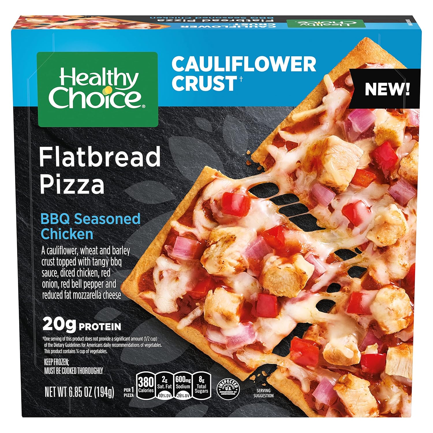 Healthy Choice Flatbread Pizza, BarbecueSeasoned Chicken, Cauliflower Crust, Frozen