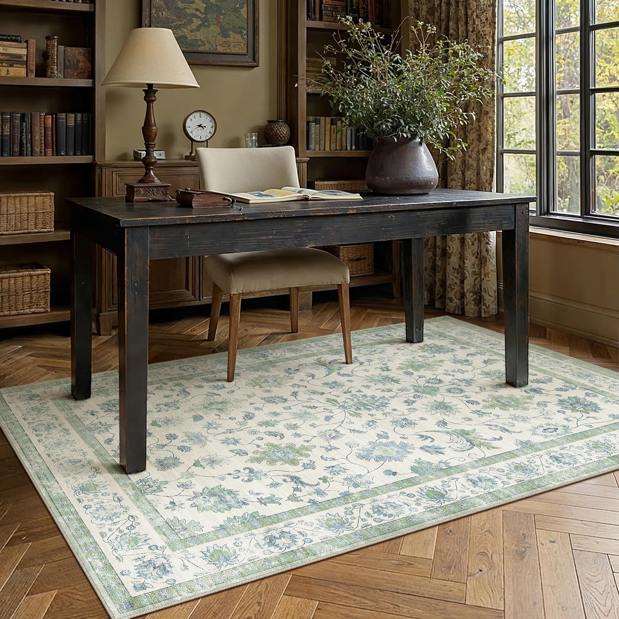 PureCozy Teppich Wohnzimmer Waschbarer Blumenmuster kurzflor rutschfest Weich Bumen Boho Vintage Teppiche