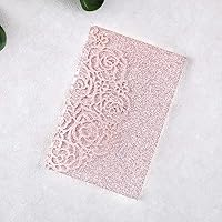 Vista 8 de Juego de 50 invitaciones de boda personalizadas de oro rosa con purpurina de 4.7 x 7 pulgadas, tarjetas de invitación de boda con sobres