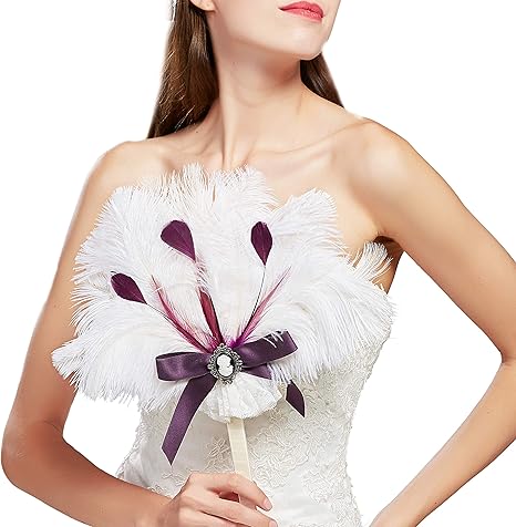 Amazon Com Babeyond Vintage 1920s Bridal Feather Bouquet Crystal Bridesmaid Bouquet 20s Gatsby Wedding Bouquet Flapper Accessories White Home Kitchen