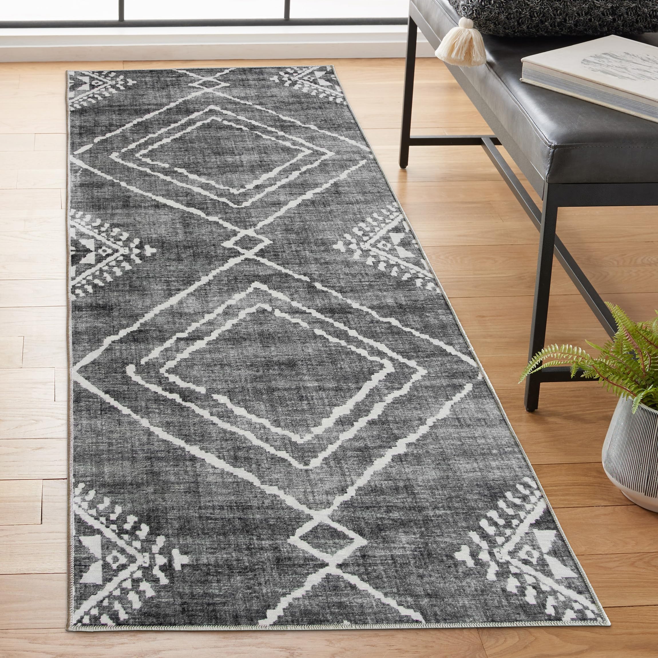ReaLife Rugs Machine Washable Area Rug Runner - Living Room Bedroom Bathroom Kitchen Entryway Office - Padded Low Pile Stain Resistant Premium -