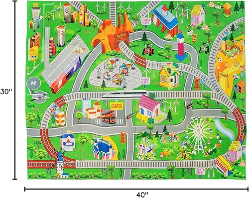 Miniatura 3 de Alfombra de juego infantil de doble cara con trenes, coches, carreteras, ciudad