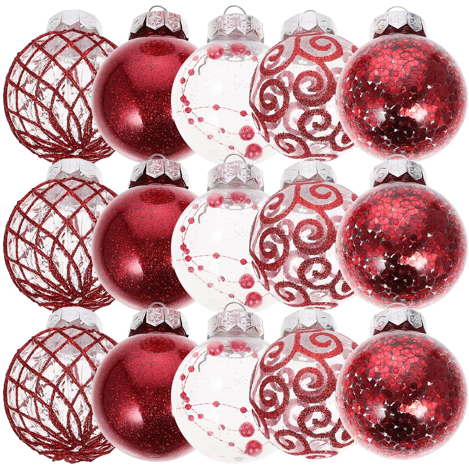 Toyvian 60 Pièces Boules de Noël à Suspendre, Décorations Réutilisables | Plastique Rouge, Faciles à Accrocher, Ornements Polyvalents pour Arbre de Noël, Fêtes et Mariages