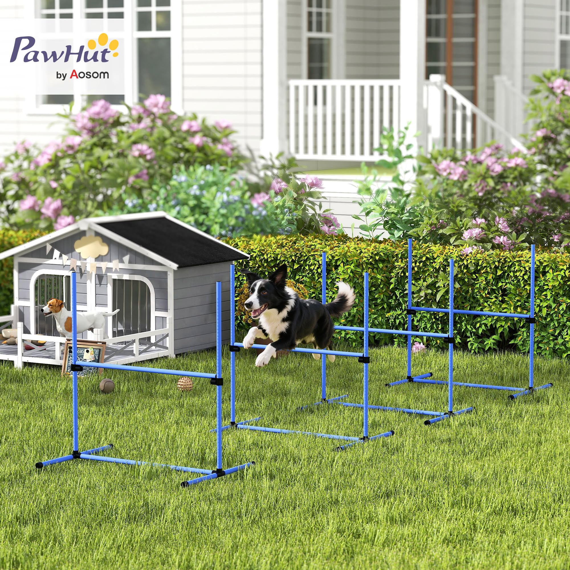 PawHut 4 Piece Dog Agility Training Equipment for Dog Agility Course with Adjustable Height Jump Bars, Included Carry Bag, & Displacing Top Bar, Blue - image 2