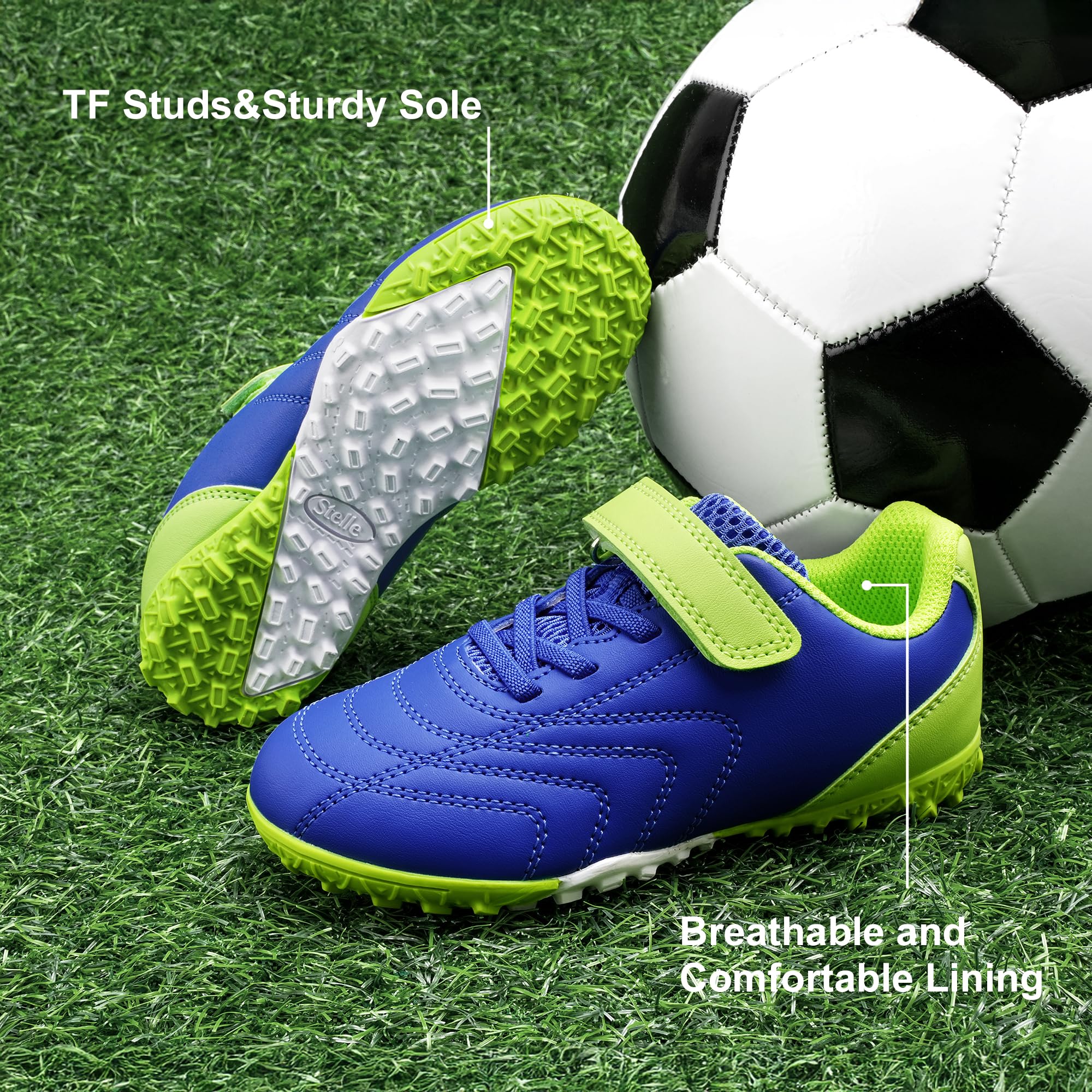 Stelle Boys Girls Indoor Soccer Shoes Kids Turf Shoes Baseball/Softball Futsal Athletic Cleats for Toddler/Little/Big Kid?Blue,12ML?