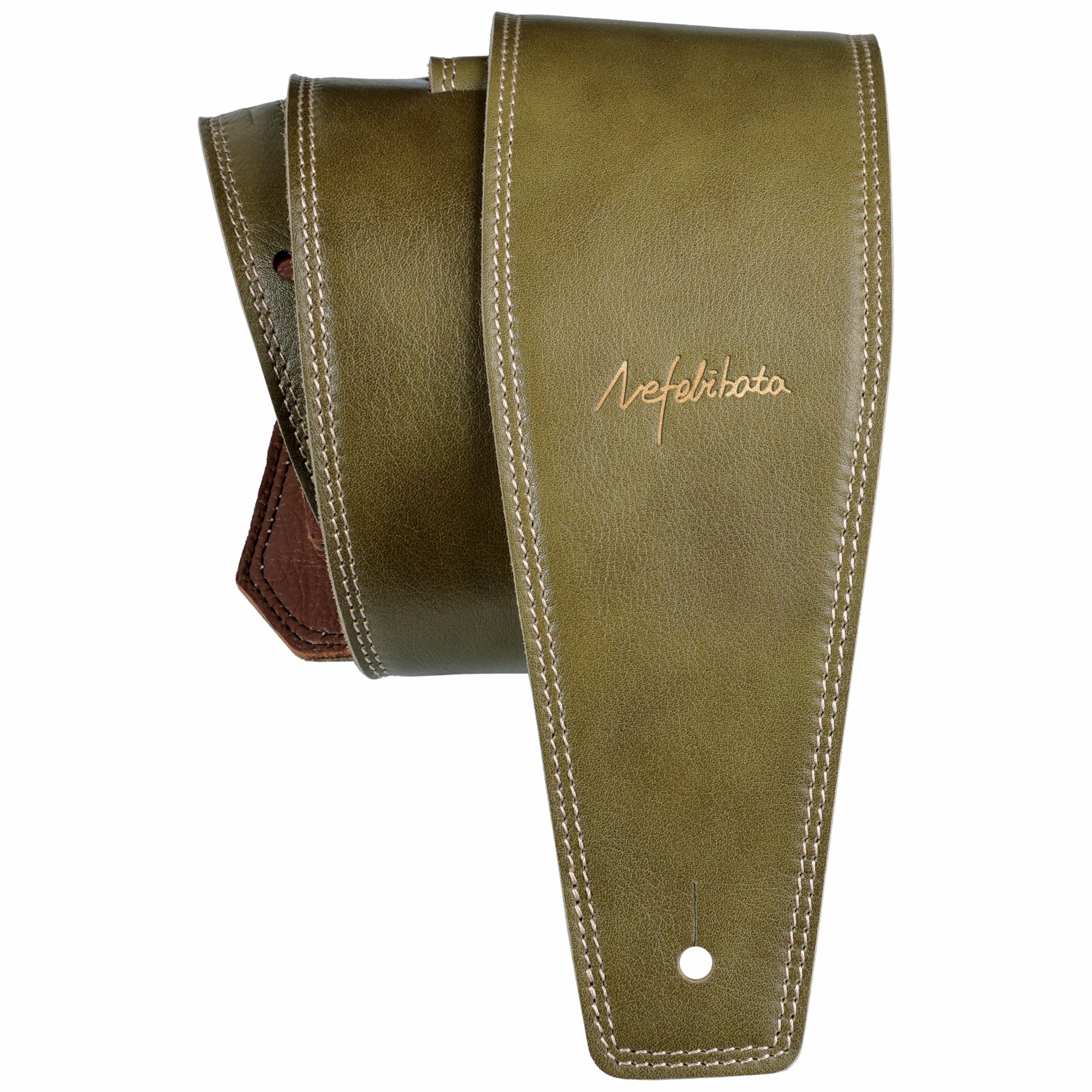 Nefelibata 3.8" Wide Guitar Strap, Full Grain Leather, Adjustable Length 49" to 57" with Foam Padding for Bass Electric