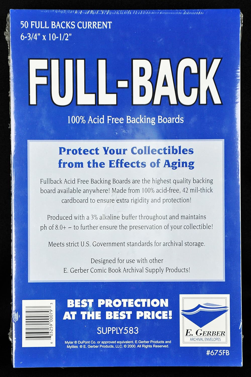 Full-Backs Current Size 42-Mil Backing Boards & Mylites 2 Current Size 2-Mil Comic Book Mylar Sleeves - 50 of Each! by E. Gerber 675FB/700M2
