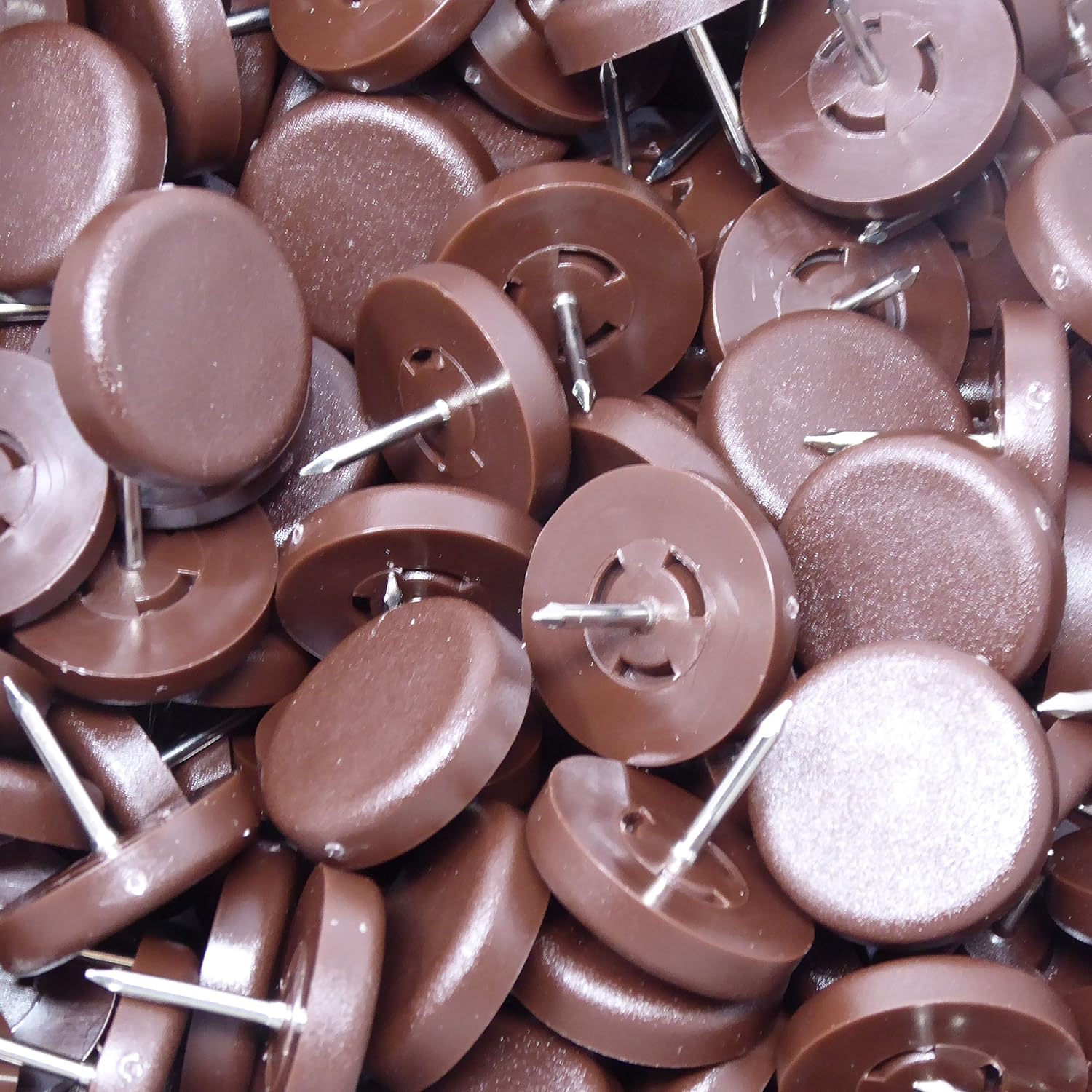 Adsamm® / 100 x Glides in plastic with nail | Ø 0,98'' (Ø 25 mm) | brown | round | Premium quality furniture sliders with nail by Adsamm®