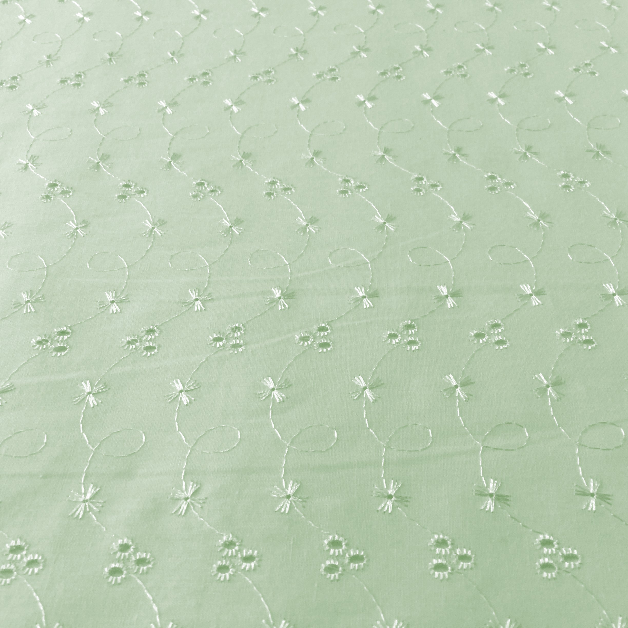 Mint Broderie Anglaise 3 Hole Polycotton Embroidered Fabric | 59” – 150 cm Wide | Sold by The Metre