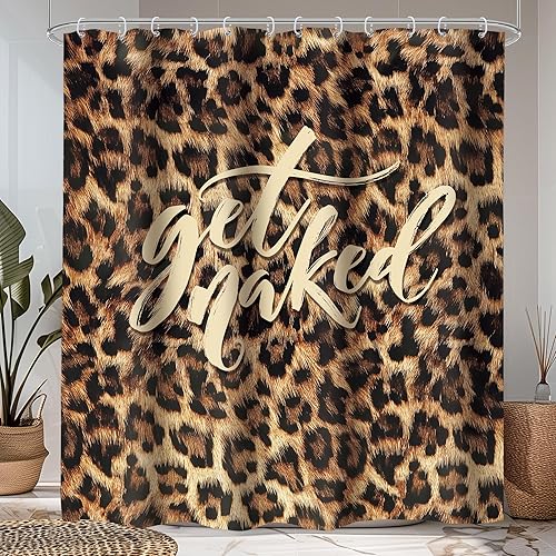 Miniatura 36 de LIGHTINHOME Cortina de ducha con estampado de leopardo, 72 pulgadas de ancho x 72 pulgadas de alto, diseño retro rojo de cerezo, negro y marrón,