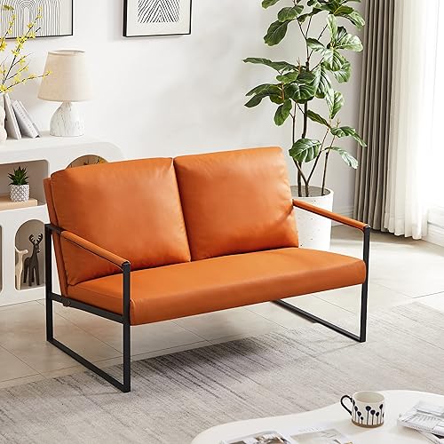 QKFF Sofá biplaza de piel sintética, silla de 2 asientos con respaldo acolchado extra grueso y cojín de mar para sala de estar, espacio pequeño