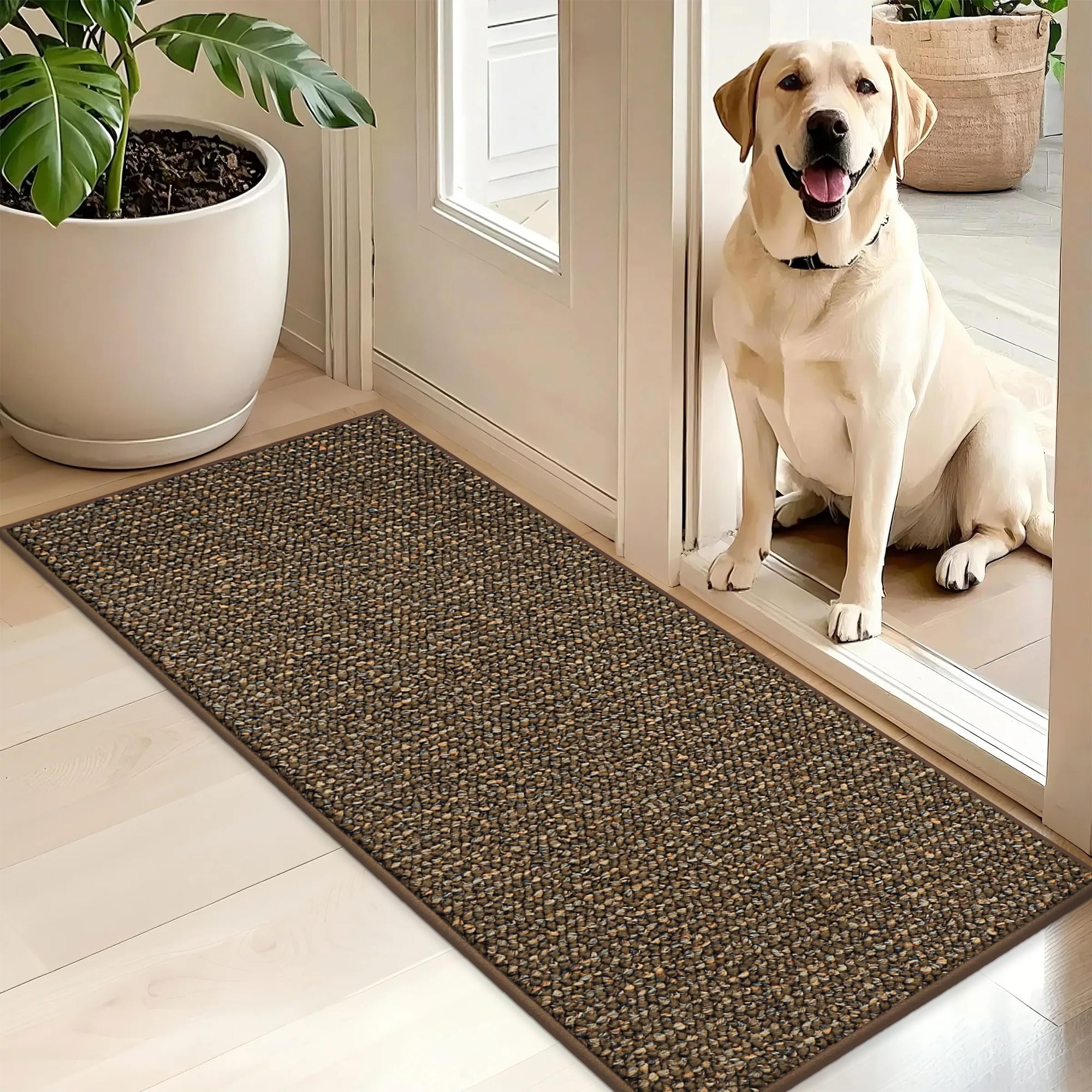 BEQHAUSE Dirt Trapper Door Mat 20" x 48", Non-Slip Washable Doormats, Brown