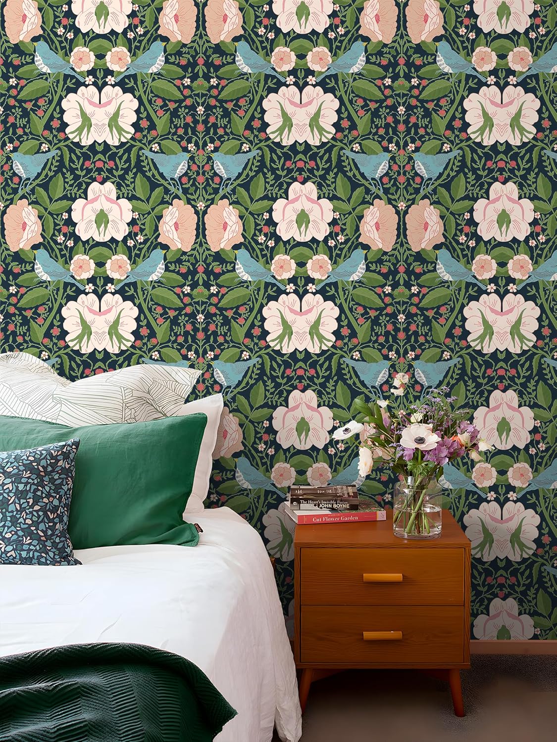 Vintage Floral Peel and Stick Wallpaper Strawberry Bird Self Adhesive Wallpaper for Bedroom Removable Renter Friendly Stick on Wallpapers Floral Contact Paper 17.5 x 118 in