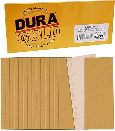 Miniatura 7 de Dura-Gold Hojas de papel de lija dorado de 12 hoja, grano 1000 (caja de 16)  Carpintería para muebles de madera  Hojas de soporte de gancho y bucle