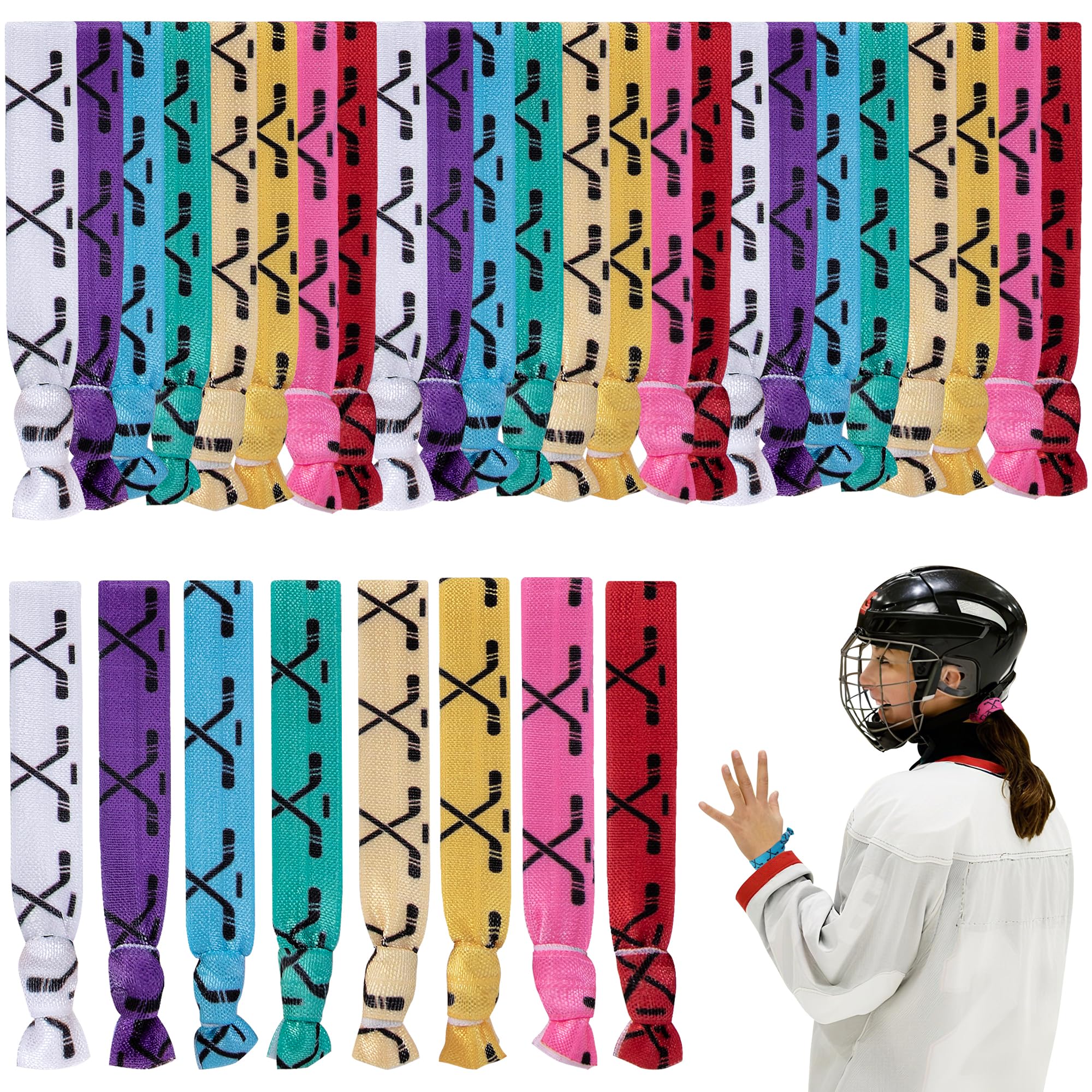 32 Pcs Ice Hockey Hair Ties, No-Crease Elastic Hockey Hair Accessories