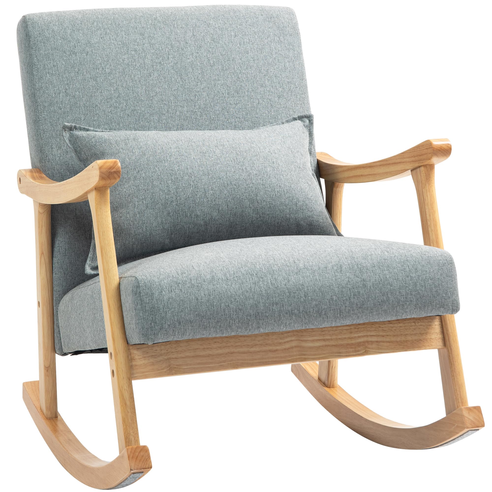 HOMCOM Silla Mecedora Moderna Mecedora para Lactancia con Cojín Lumbar Respaldo Amplio y Base de Madera Carga 120 kg Sillón Relax para Salón Dormitorio Gris Claro