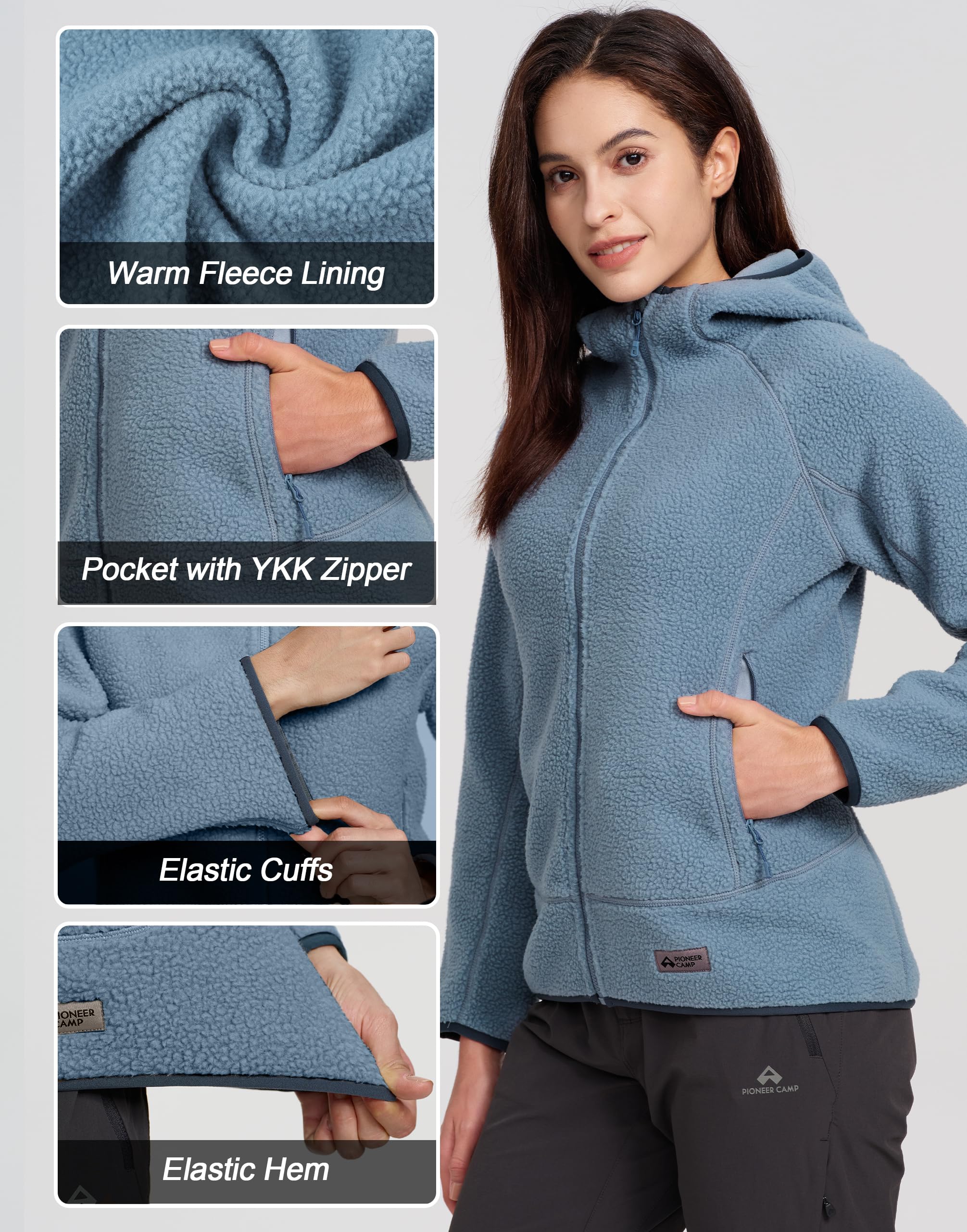 Pioneer Camp Damen Outdoor Fleecejacke mit Kapuze, Dreifach Isoliert, Seitentaschen, Dehnbarer Saum für Wandern, Camping