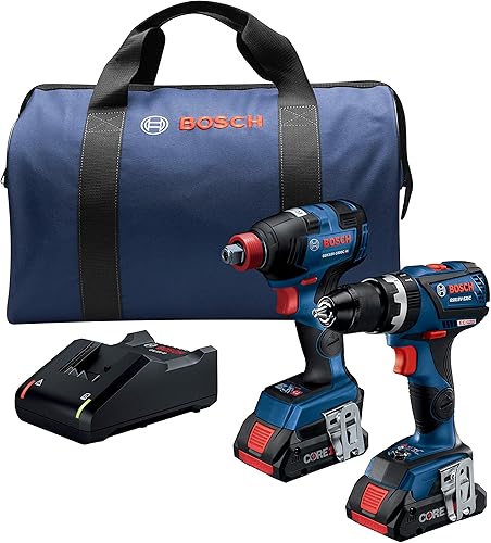 BOSCH GXL18V-251B25 Kit combinado de 2 herramientas de 18 V con destornillador de impacto dos en uno de 1/4 y 1/2 pulgadas, compacto y resistente