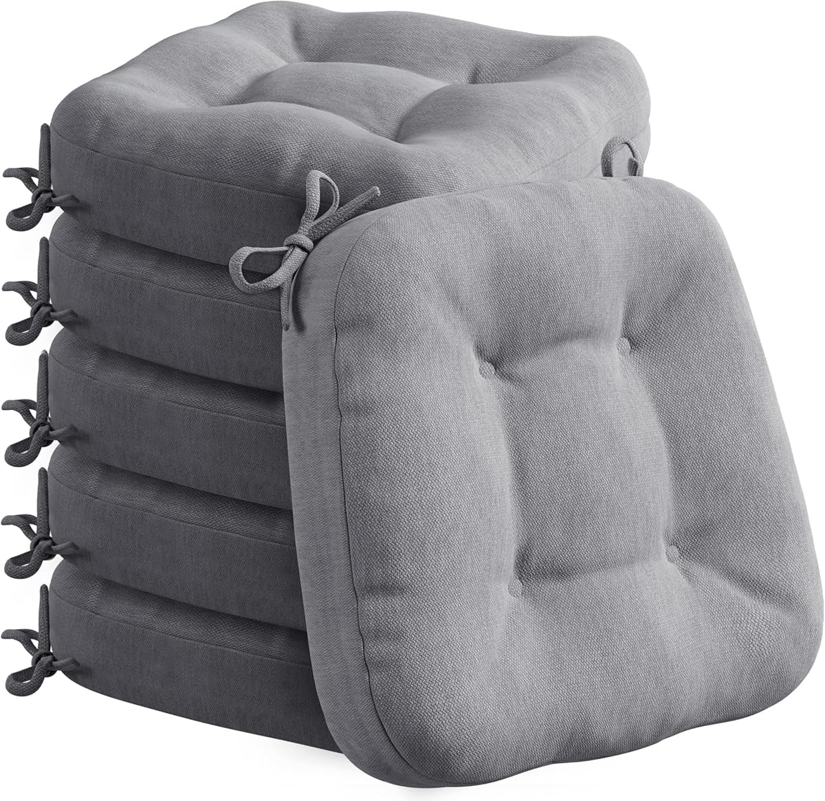 Codi Sitzkissen 40x40×8 cm 6er Set, Extra Dicke, Bequeme Stuhlkissen mit wasserabweisendem Bezug – Waschbare, rutschfeste Memory Foam Sitzauflagen für Stuhl, Outdoor und Gartenstuhl, Grau