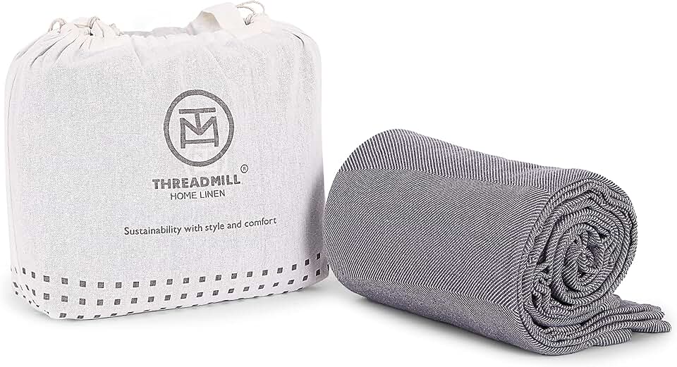 Threadmill Travel Blanket Cotton Viscose from Bamboo - Airplane Premium Soft Flight Grey Throw Blanket in Cloth Bag (Grey Color) Compact &amp; Portable Blanket for Travel, Car, Picnic &amp; Camping