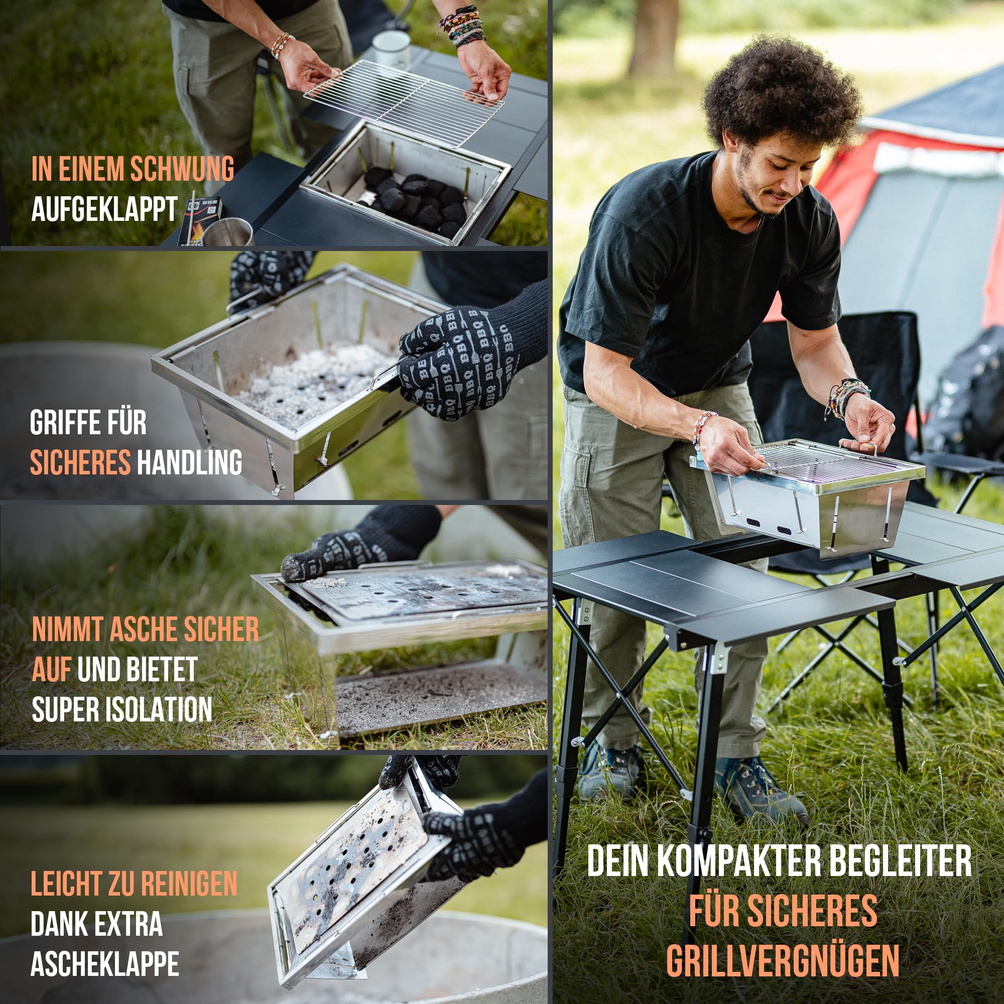 Castra Premium Campingtisch mit integriertem Grill – Aluminium 7075, höhenverstellbar, Outdoor wetterfest, innovatives Faltsystem, Multifunktionstisch & Camping Zubehör für Garten, Reisen & Angeln