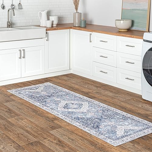 Miniatura 1 de nuLOOM Elsa Floral Blossom - Alfombra lavable a máquina, 2 pies 6 pulgadas x 8 pies, color azul