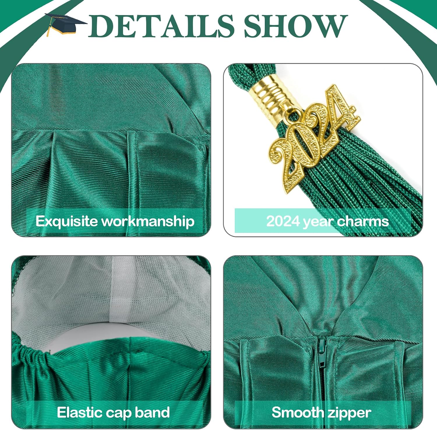 Matte Graduation Cap and Gown 2026 Set Bulk with Tassel 2026 Honor Cord Graduations Stoles Unisex Cap and Gowns for High School College Ceremony Bachelor Polyester Knitted Dark Green-48