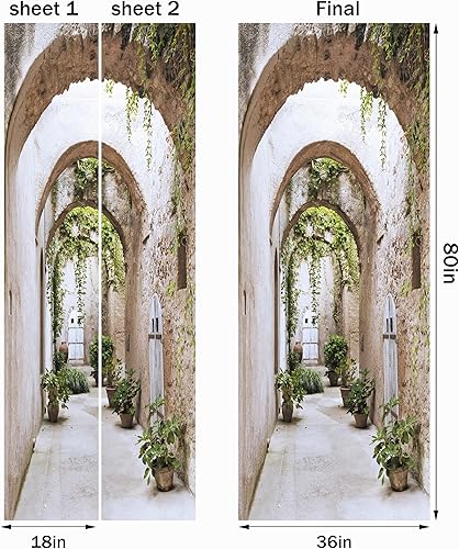 Miniatura 2 de FLFK Calcomanía para puerta  Pasillo en forma de arco, mural para despegar y pegar, tamaño combinado 36 x 80 pulgadas, dividido en 2 piezas
