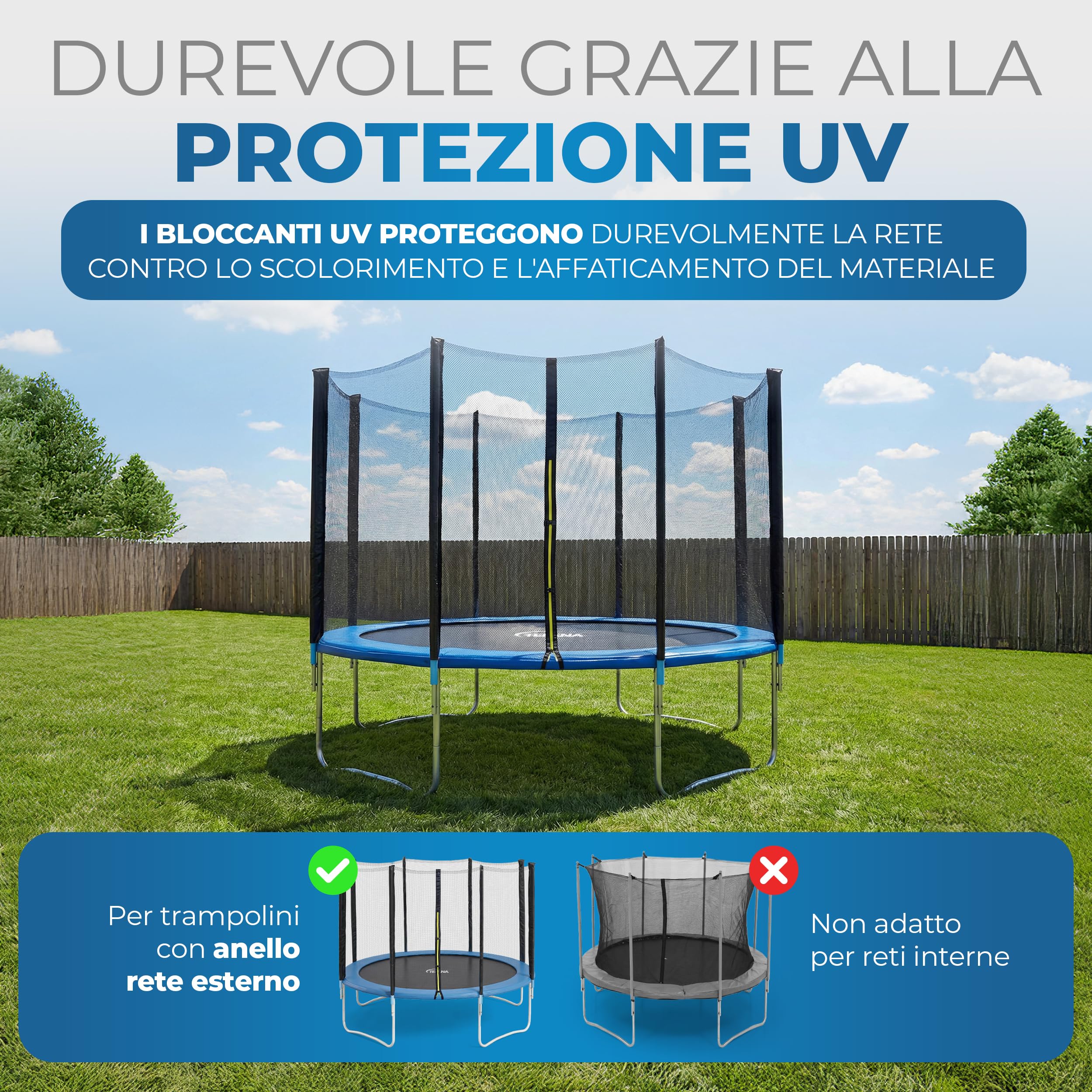 Terena® Replacement Net Rete di Sicurezza per Trampolino 2,4 m 305 – 366 – 396 – 430 – 460 – 488