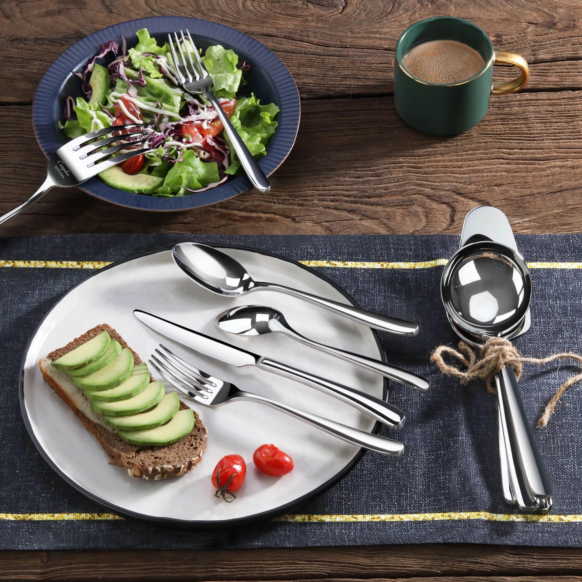 Cangshan RAIN II Flatware Set, Stainless Forged, Window Box, Metallic Finish (47-Piece)