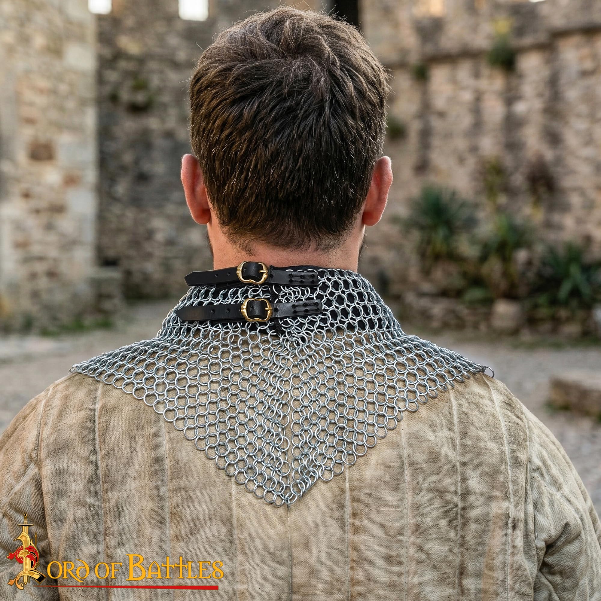 Lord of Battles Collare in maglia di maglia medievale per collo armatura – 10 mm 16G anelli butted in acciaio dolce Maille Collar protezione per il collo