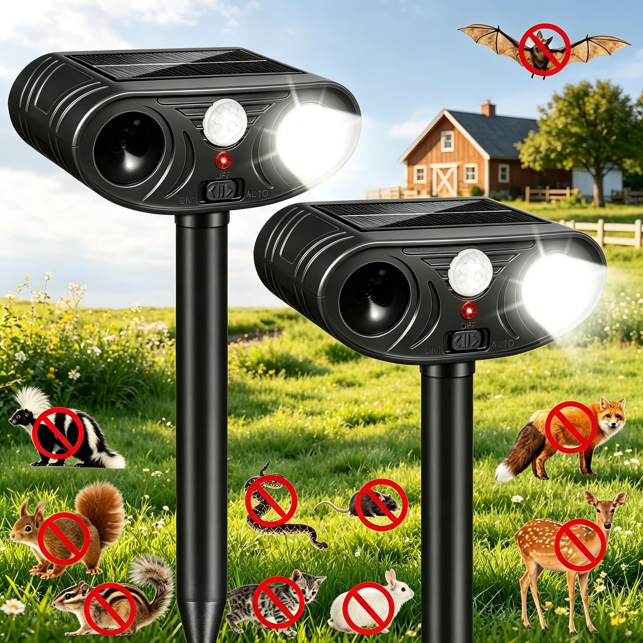 2 Pack Animal Repellent Sonic Fortress Pro Deer Repellent Device Outdoor | Animal Repeller for Garden, Squirrel Fortress Pro with PIR&Flashing Light for Rabbit Fox Raccoon Cats Repellent Outdoor-picture-13