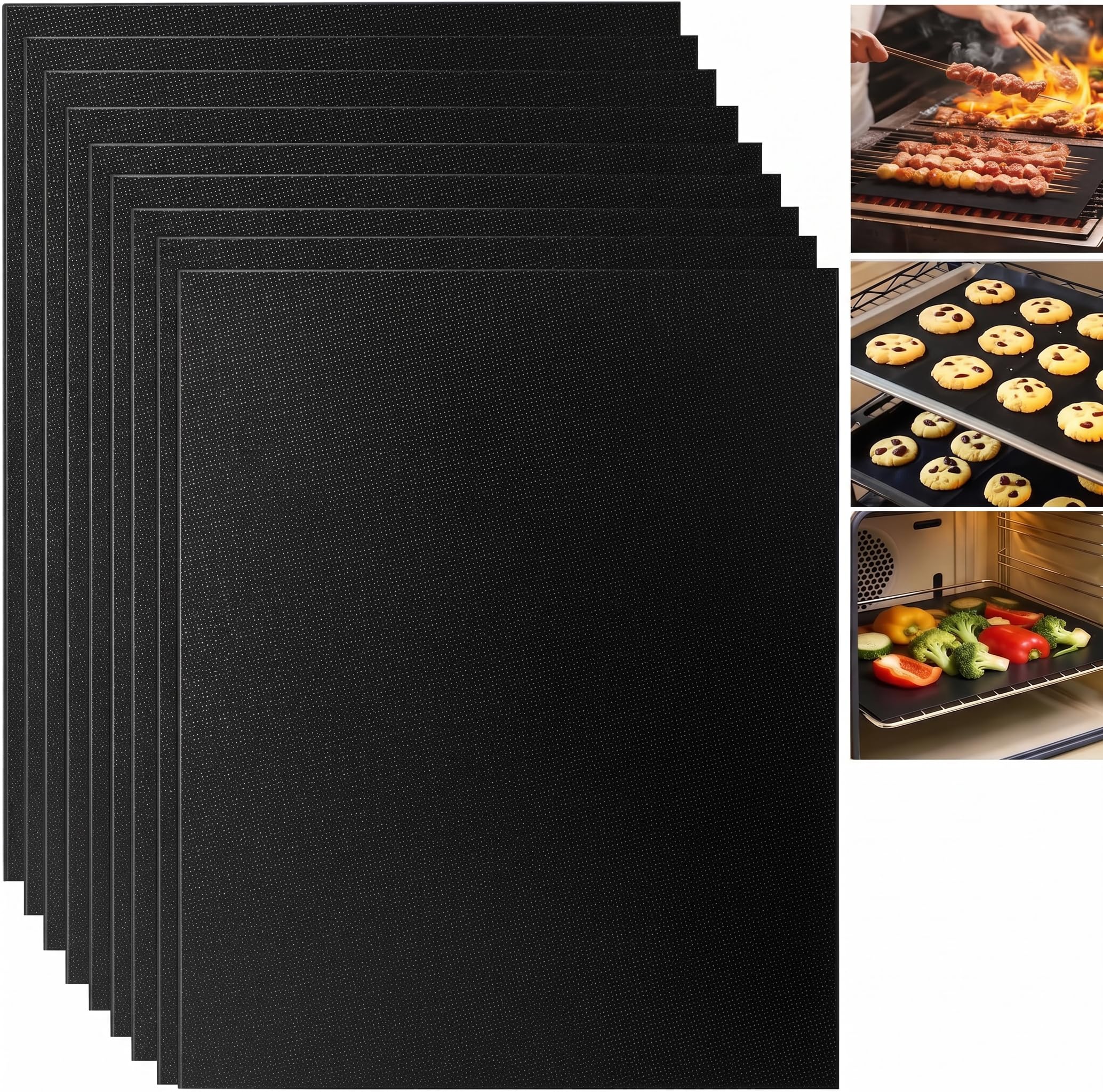 Lámina para hornear permanente, 12 unidades, 40 x 33 cm, antiadherente, reutilizable, de PTFE, para horno, parrilla y bandeja de horno (12 unidades de 40 x 33 cm)