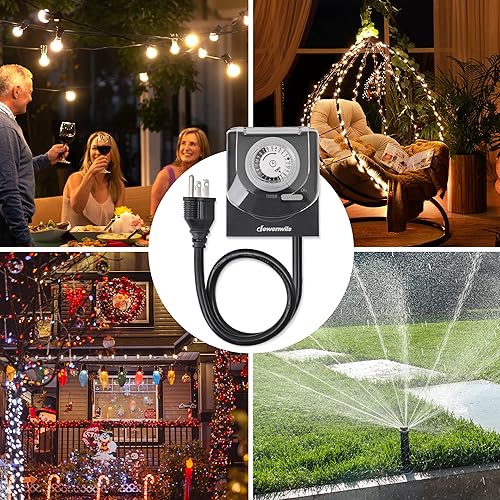 Miniatura 8 de DEWENWILS - Temporizador de luz mecánica de 24 horas con cable de 2 pies de largo, temporizador eléctrico impermeable con toma de tierra,