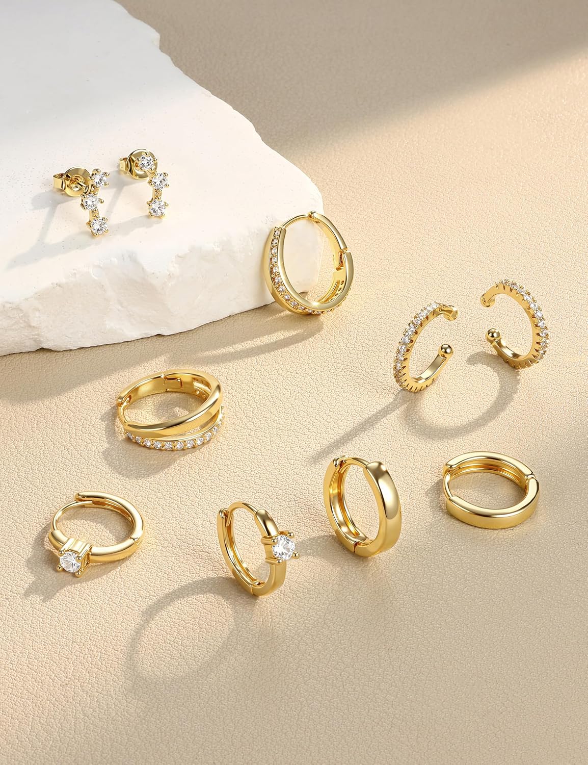 Sanfenly Gold Earrings Gold Hoop Earrings for Women Trendy Dainty Stud Earrings 14K Gold Plated Earrings Small Double Gold Silver Hoop Earrings for Women Lightweight Huggie Cartilage Earrings Set Gold Jewelry for Women Gifts
