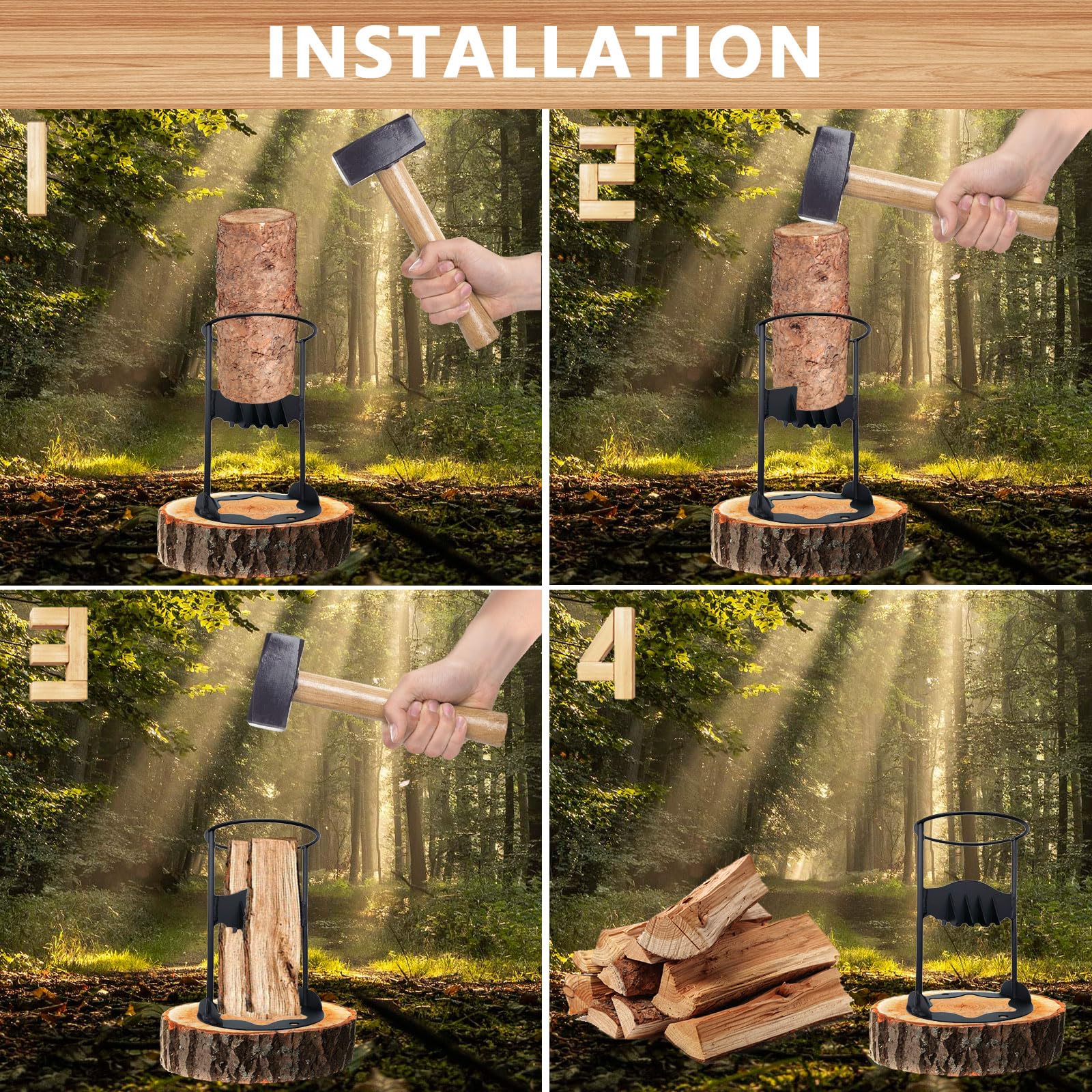 Fendeur de bûches rapide manuel fendeur de bois de chauffage Kindle Quick Fendeur de bois d'allumage, outil de fendage manuel, cale pour l'extérieur, camping, 41 x 21 cm
