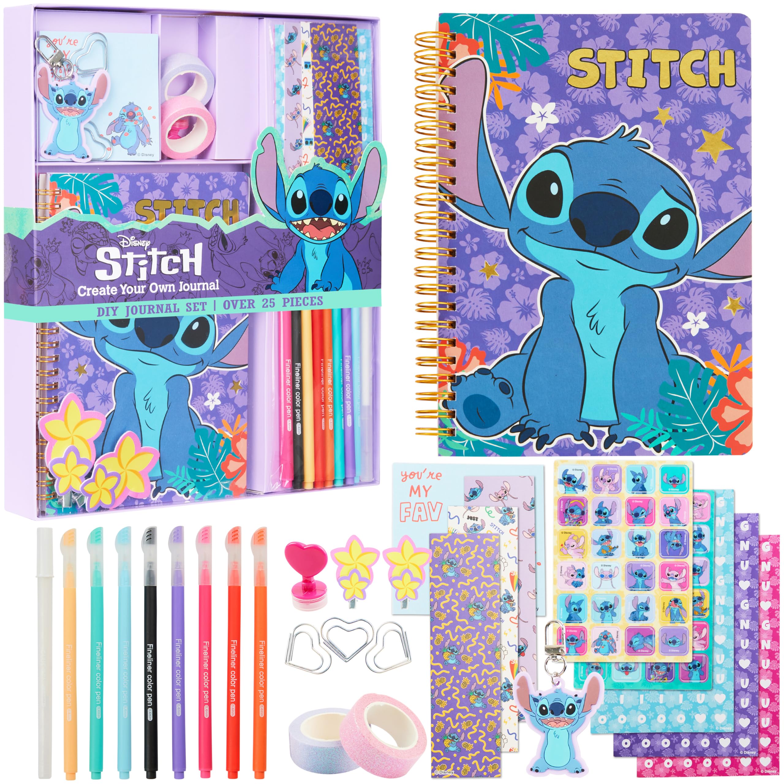Disney Stitch DIY Journal Kit For Girls Teens, Cute Arts and Crafts Kits, A5 Spiral Notebook, Hair Clips, Pens, Sticker Sheets Stitch Gifts