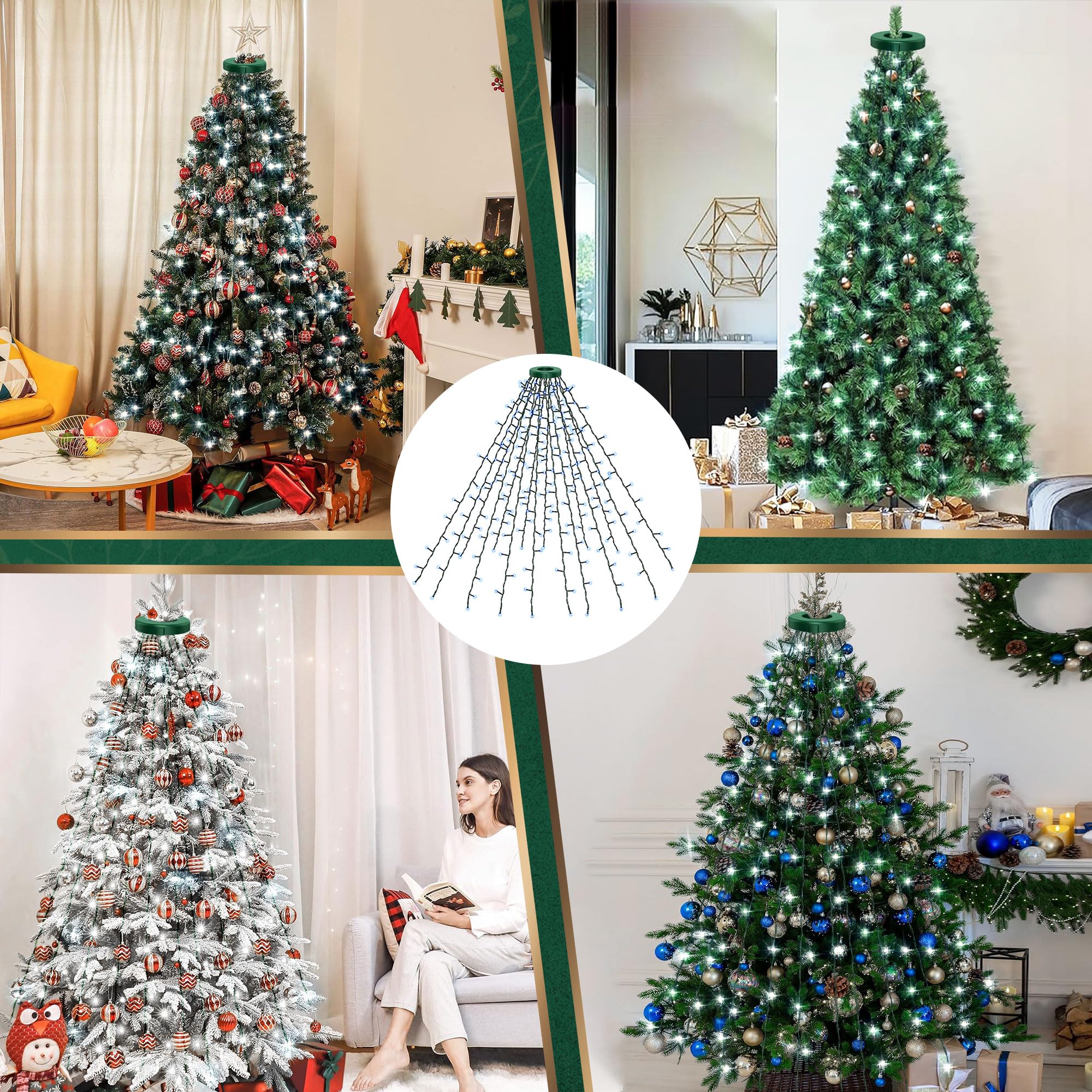Lichterkette Weihnachtsbaum mit Ring Weiß 400er LED Christbaumbeleuchtung mit 16 Stränge 2m Tannenbaum Lichterketten Weihnachtsbeleuchtung Lichternetz für 110cm-240cm, Weihnachten und Partys
