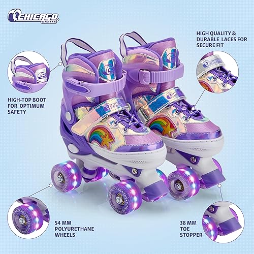 Miniatura 4 de Chicago Skates Glitzy - Patines de ruedas para niños, patines ajustables para niñas y niños, ruedas iluminadas, patines cuádruples duraderos para
