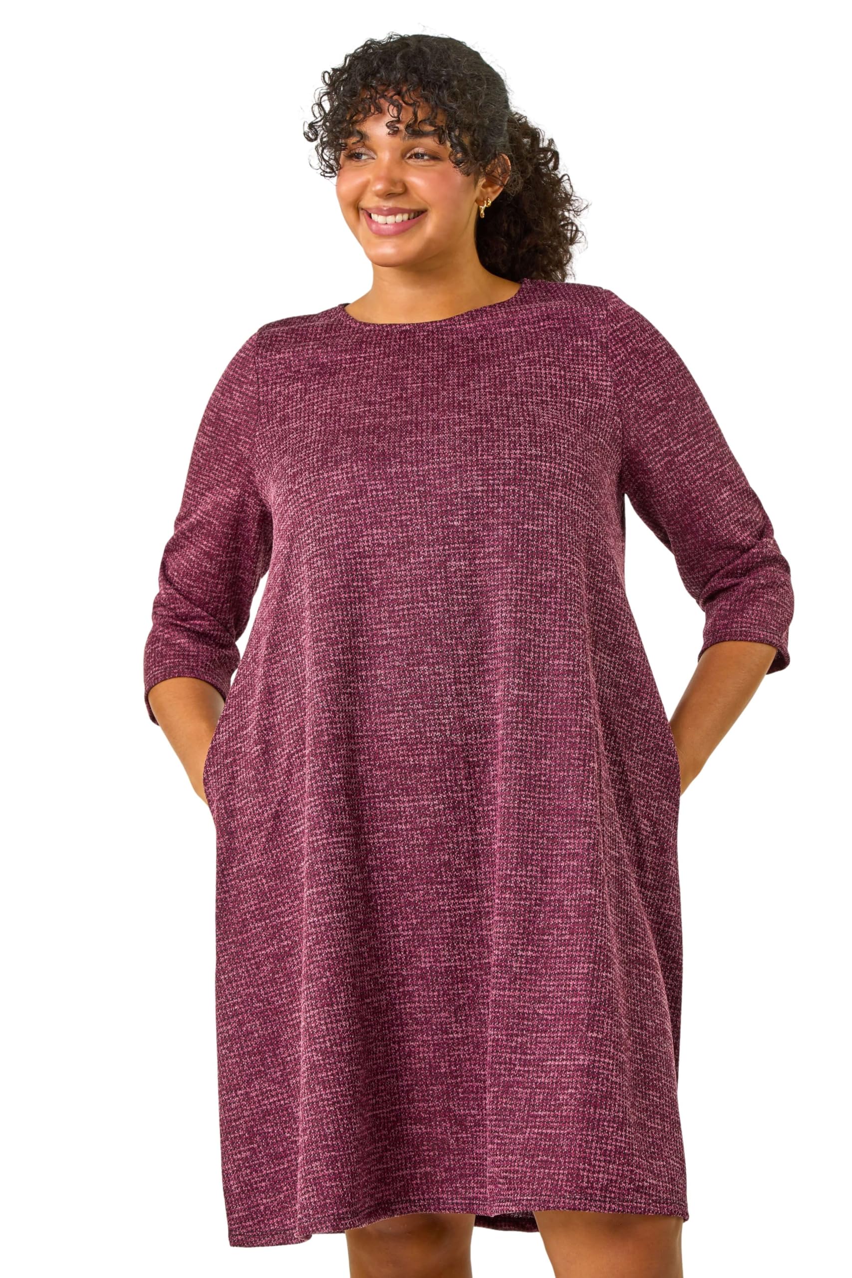 Roman Originals Women's Wine Plus Tunic Dress With Pockets For Uk Swing Fit & Flare Skater Slouch Stretchy Casual Smart Winter Jersey Pull On Work Office 3/4 Long Sleeves - Size 20
