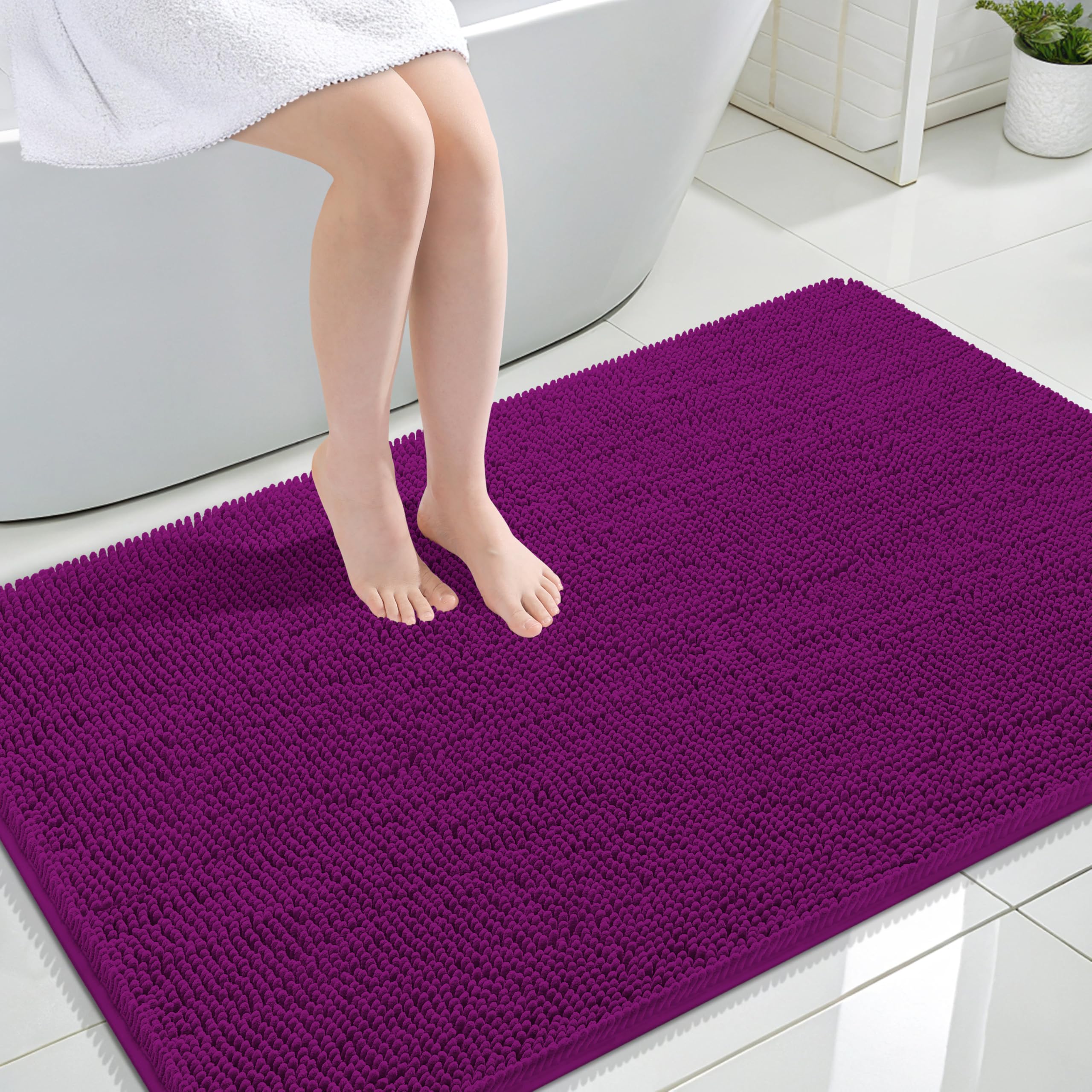 OLANLY Large Bathroom Rugs 47x32, Extra Soft Absorbent Chenille Bath Rugs | Purple, Quick-Drying Rubber Backing, Machine Washable Bath Mat for Bathroom Floor, Tub and Shower, Home Decor Accessories